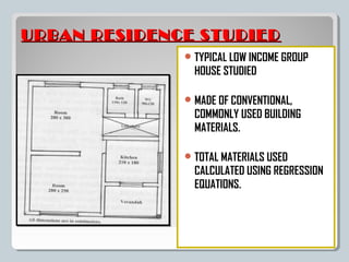 URBAN RESIDENCE STUDIED
               TYPICAL LOW INCOME GROUP
                HOUSE STUDIED

               MADE OF CO...