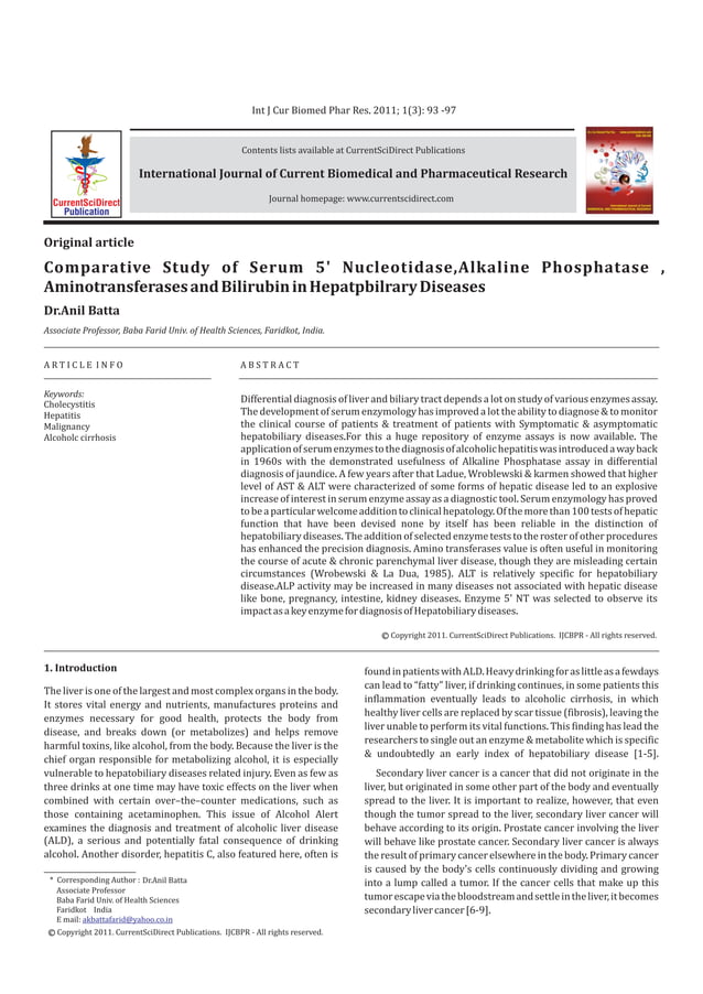Comparative study of serum 5' nucleotidase,alkaline phosphatase ,alt ...