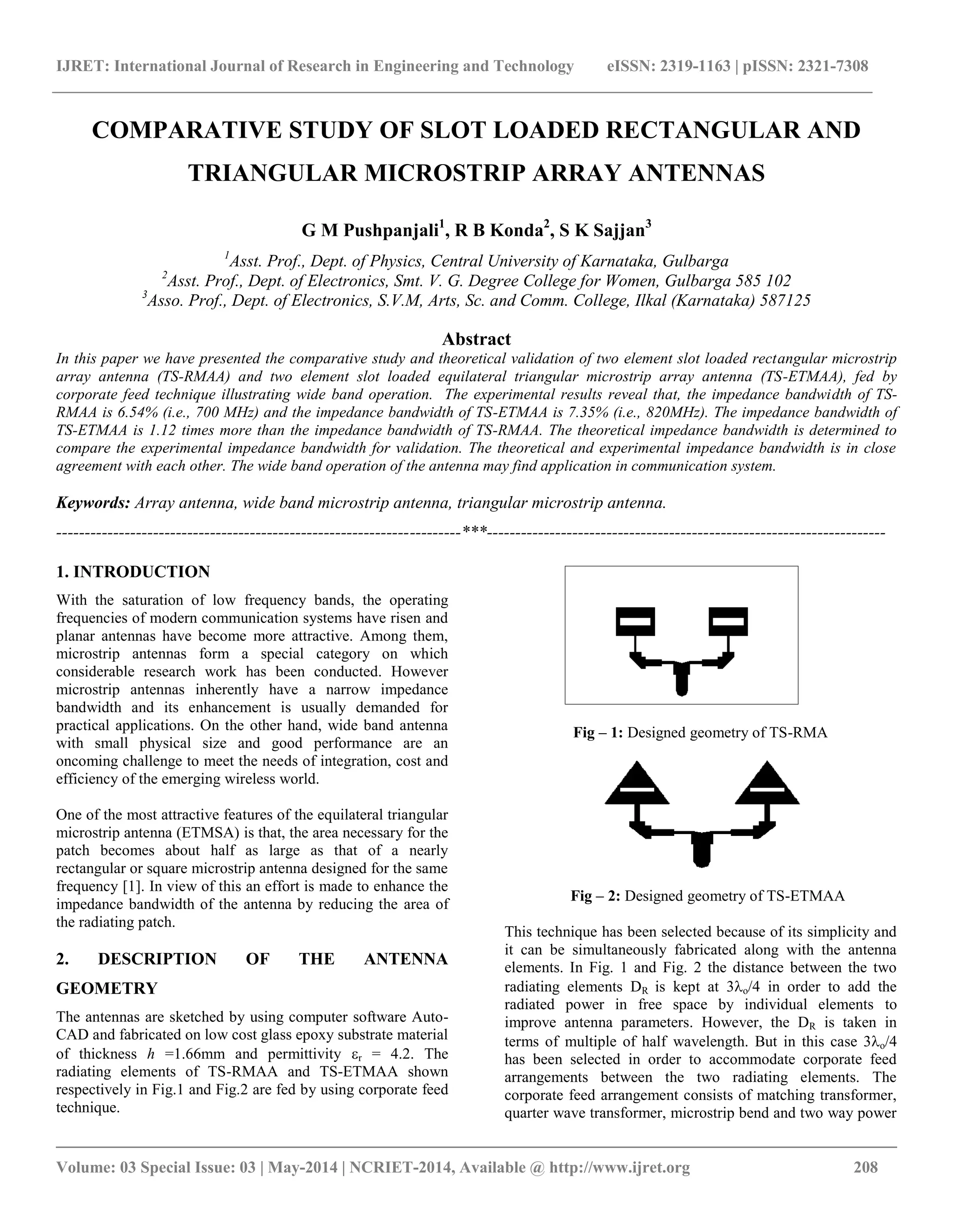 Comparative study of slot loaded rectangular and triangular microstrip ...