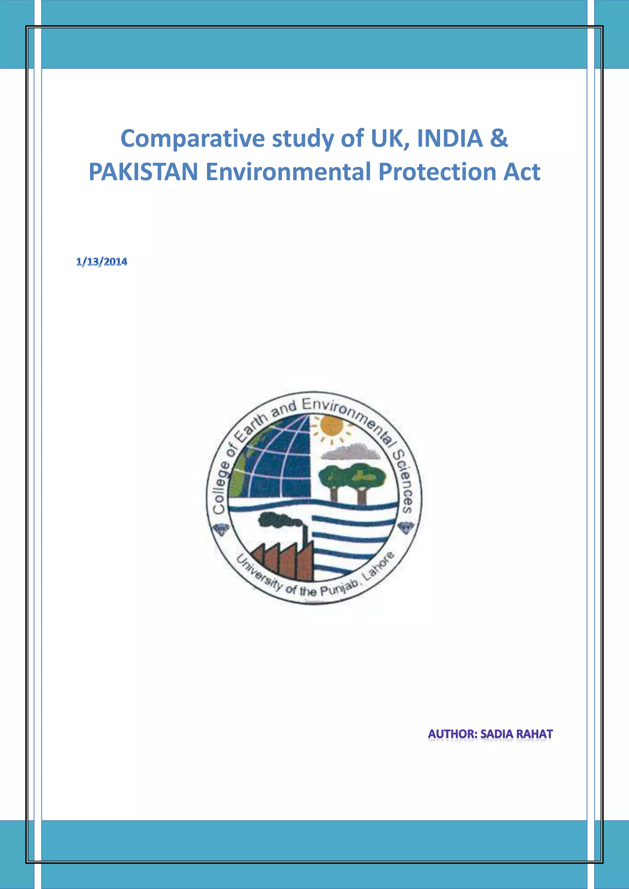 Comparative study of UK, India, Pakistan Environmental Protection Act PDF