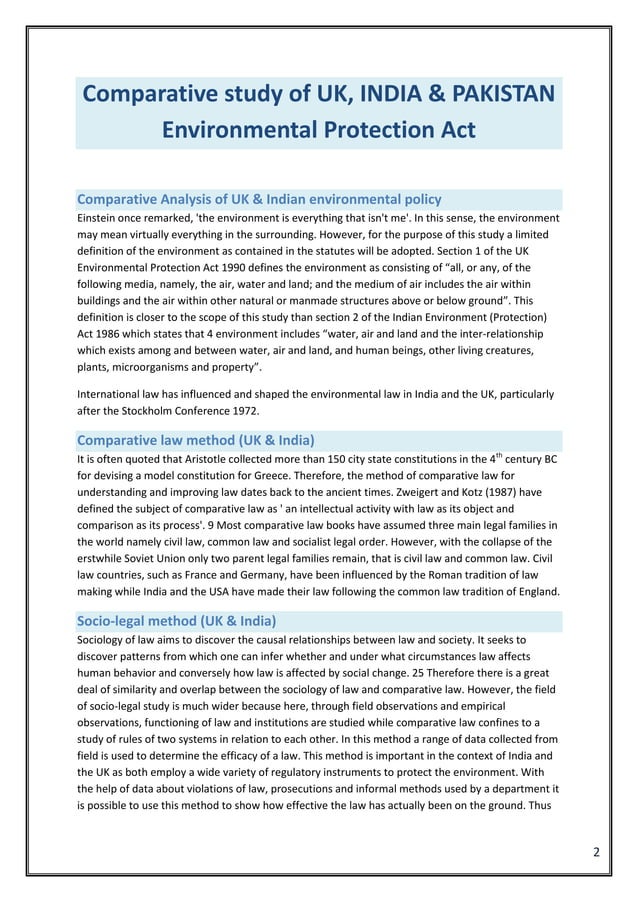 Comparative study of UK, India, Pakistan Environmental Protection Act
