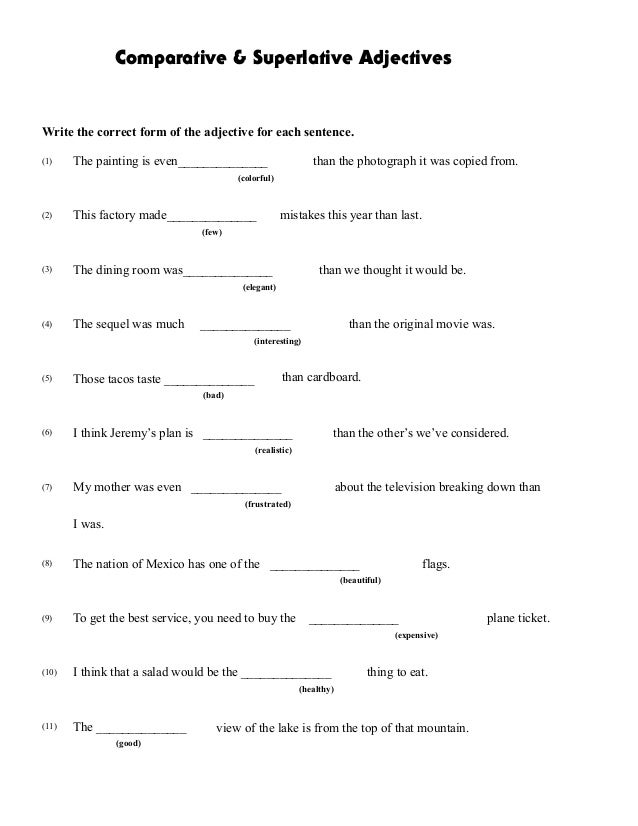 adjectives comparative worksheets superlative printable and worksheet Comparatives