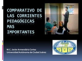 COMPARATIVO DE
LAS CORRIENTES
PEDAGÓGICAS
MAS
IMPORTANTES


M.C. Javier Armendáriz Cortez
Universidad Autónoma de Ciudad Juárez
 