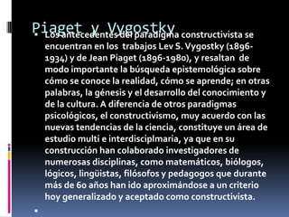 Piaget y Vygostky constructivista se
 Los antecedentes del paradigma
    encuentran en los trabajos Lev S. Vygostky (1896...
