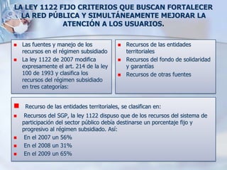 RECURSOS DEL FONDO DE
                              SOLIDARIDAD

   Se deriva en:
    Aportes al régimen contributivo.

...
