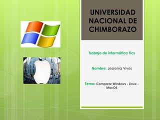 UNIVERSIDAD
NACIONAL DE
CHIMBORAZO
Trabajo de informática Tics

Nombre: Jessenia Vives

Tema: Comparar Windows - Linux MacOS

 