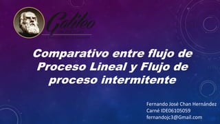 Comparativo entre flujo de
Proceso Lineal y Flujo de
proceso intermitente
Fernando José Chan Hernández
Carné IDE06105059
fernandojc3@Gmail.com
 