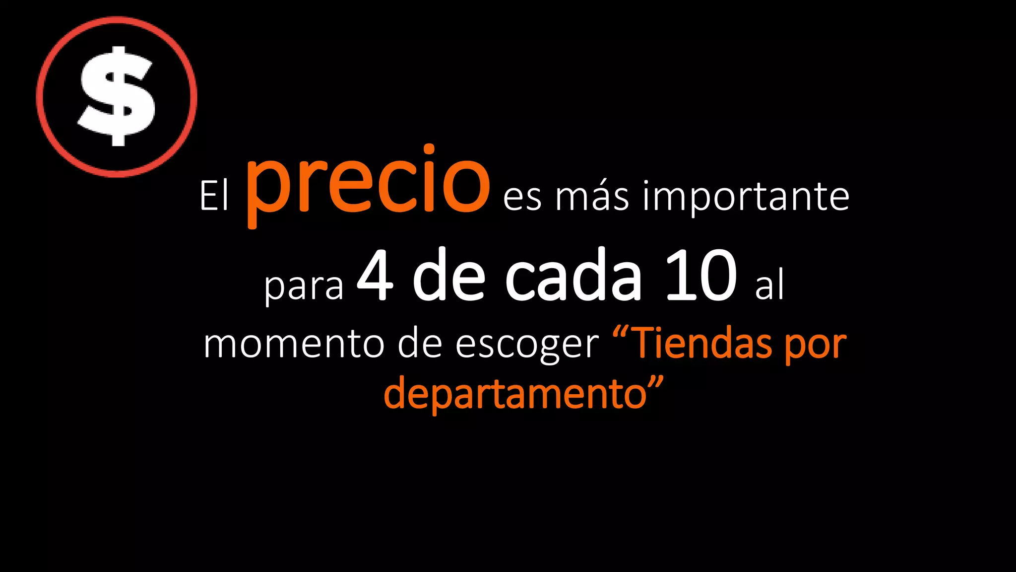 El precioes más importante
para 4 de cada 10 al
momento de escoger “Tiendas por
departamento”