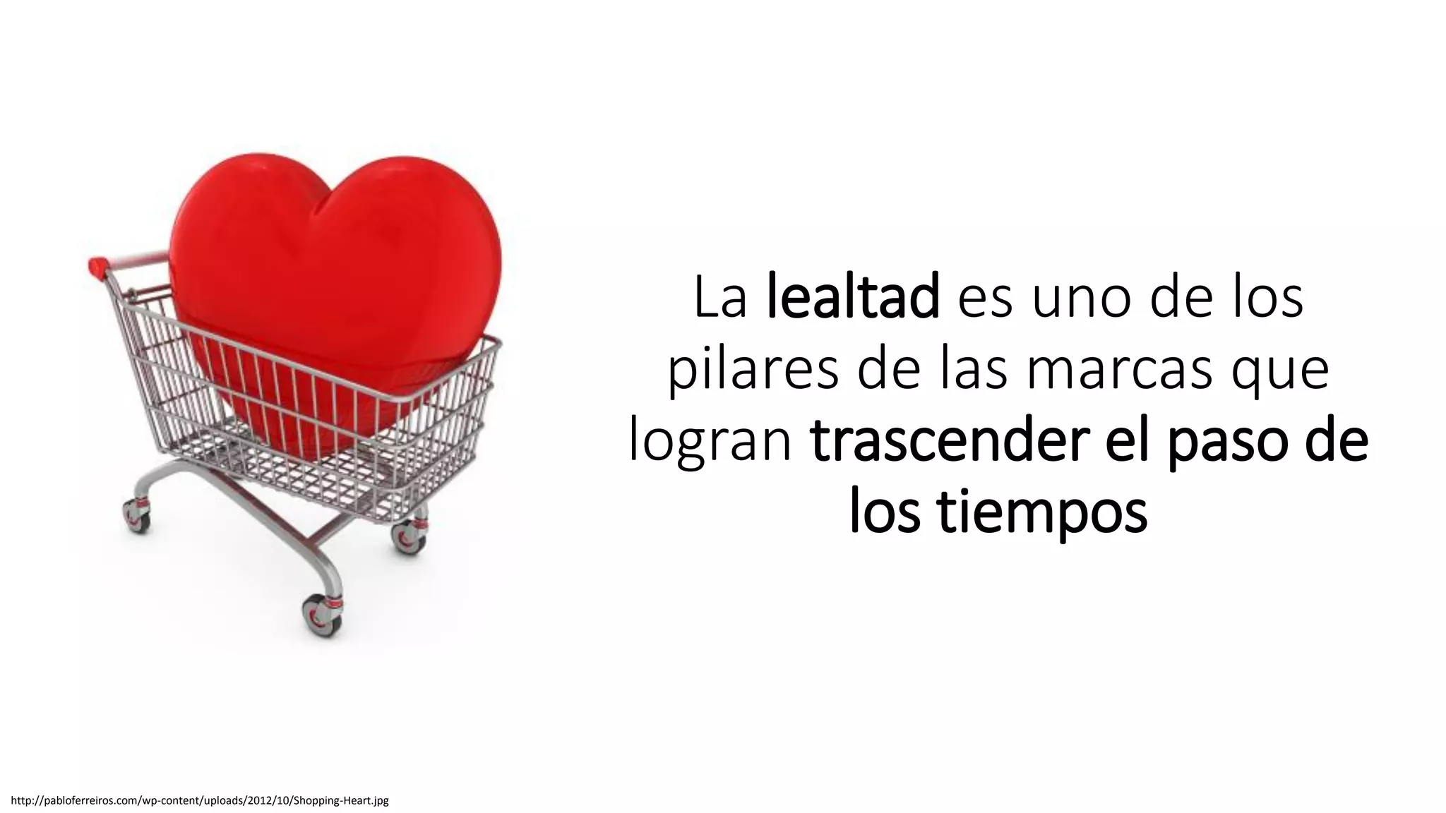 La lealtad es uno de los
pilares de las marcas que
logran trascender el paso de
los tiempos
http://pabloferreiros.com/wp-content/uploads/2012/10/Shopping-Heart.jpg