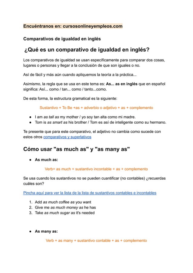 Comparativos de igualdad en ingles | PDF