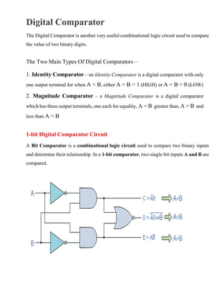 One Bit Digital Comparator o compare two single-bit binary numbers | PDF