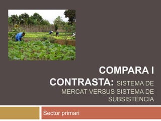 COMPARA I
CONTRASTA: SISTEMA DE
MERCAT VERSUS SISTEMA DE
SUBSISTÈNCIA
Sector primari
 