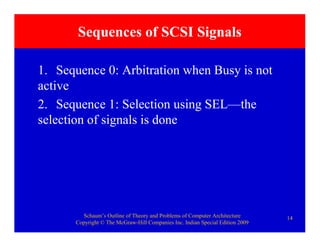 Schaum’s Outline of Theory and Problems of Computer Architecture
Copyright © The McGraw-Hill Companies Inc. Indian Special Edition 2009
14
Sequences of SCSI Signals
1. Sequence 0: Arbitration when Busy is not
active
2. Sequence 1: Selection using SEL—the
selection of signals is done
 