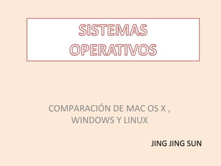 COMPARACIÓN DE MAC OS X ,
   WINDOWS Y LINUX

                     JING JING SUN
 