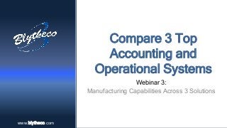 www.blytheco.com 
www.blytheco.com 
Compare 3 Top Accounting and Operational Systems 
Webinar 3: 
Manufacturing Capabilities Across 3 Solutions 
 