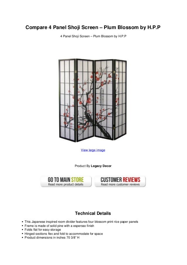 4 PANEL PAPER SHOJI ROOM DIVIDER SCREEN W// PLUM BLOSSOM