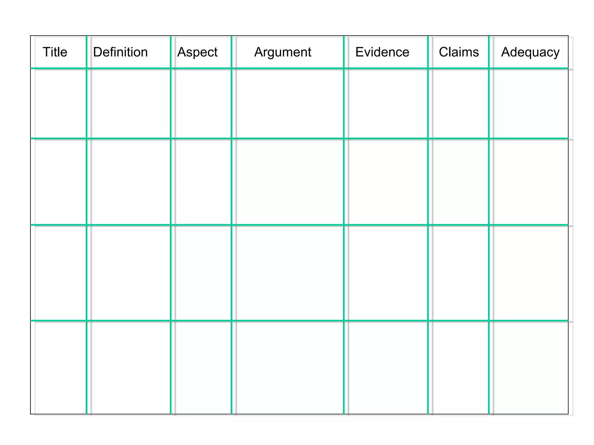 Title Definition Aspect Argument Evidence Claims Adequacy
 