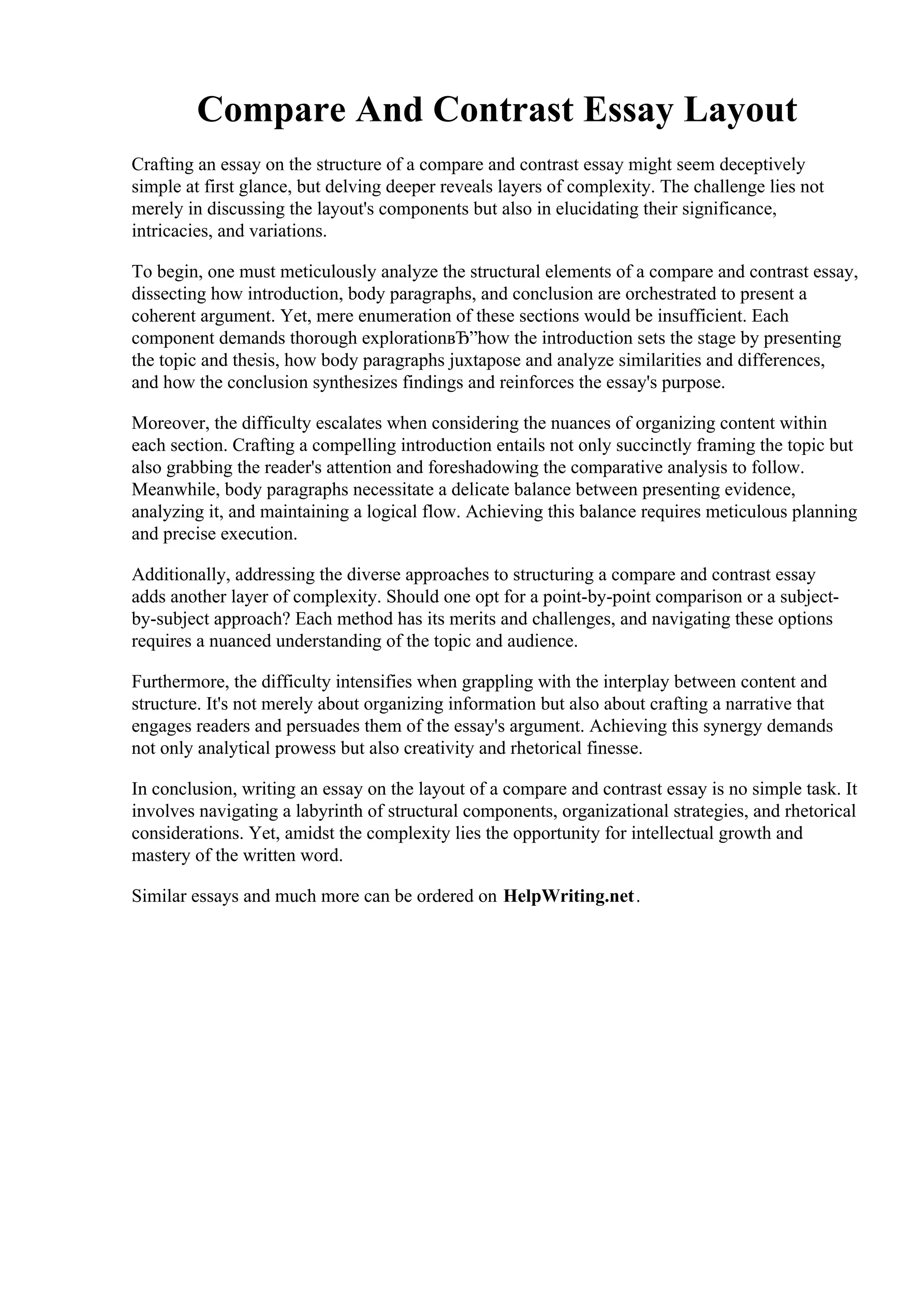 Compare And Contrast Essay Layout | PDF