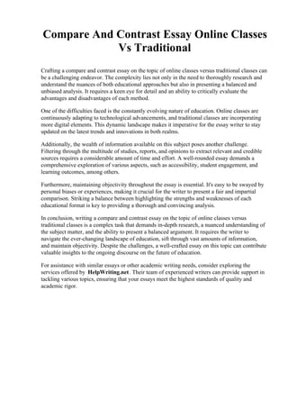 Compare And Contrast Essay Online Classes Vs Traditional | PDF