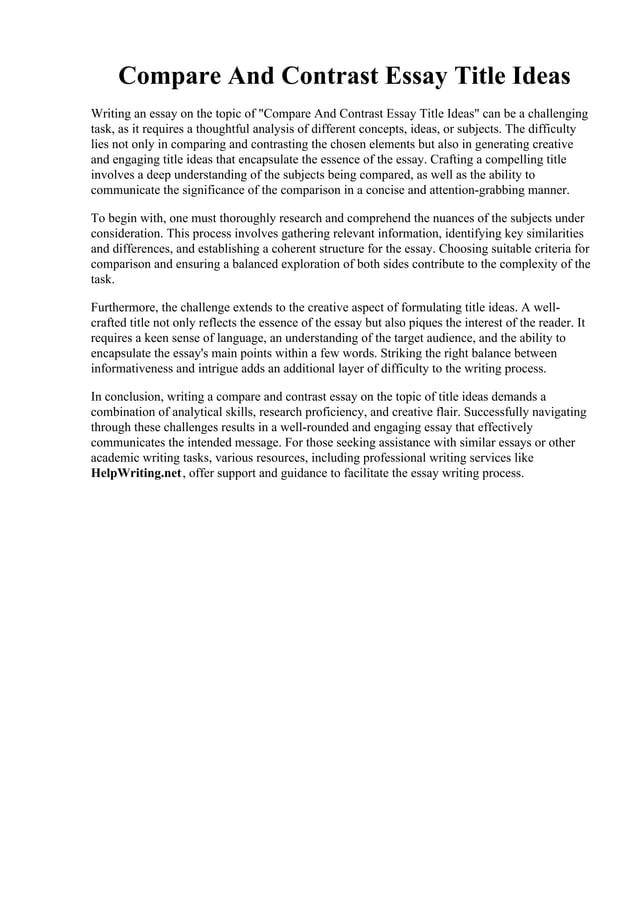 Compare And Contrast Essay Title Ideas | PDF | Education