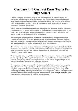 Compare And Contrast Essay Topics For High School | PDF