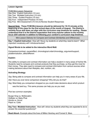 Compare and contrast focus calendar highschool | PDF