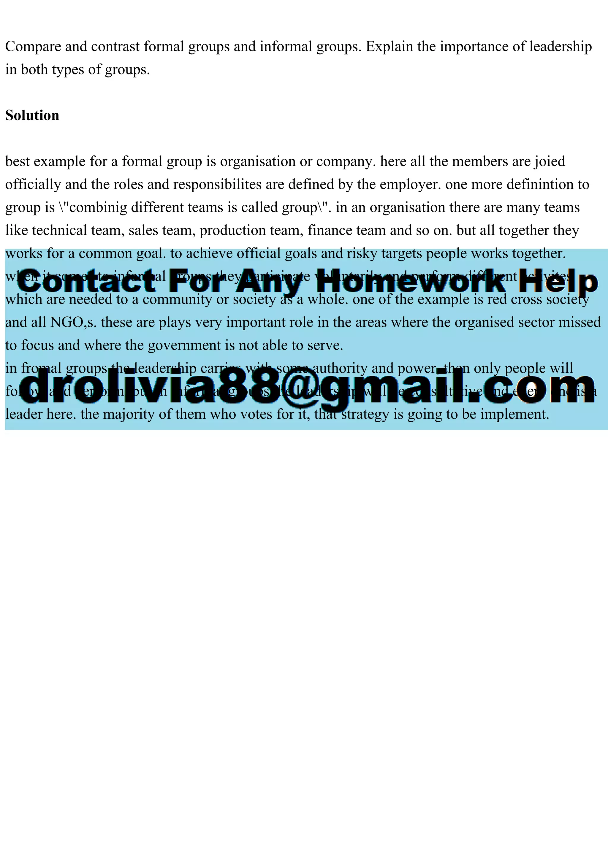 Compare and contrast formal groups and informal groups. Explain the .pdf