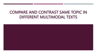 COMPARE AND CONTRAST SAME TOPIC IN
DIFFERENT MULTIMODAL TEXTS
 