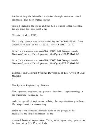 Compare and Contrast Systems Development Life Cycle (SDLC Mo | PDF