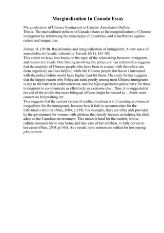 Canadian Immigration Paper Example Compare Contrast Essay Outline Example | PDF