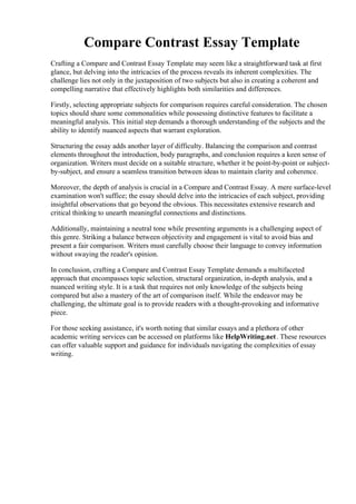 Compare Contrast Essay Template PDF Compare Contrast Essay Template PDF