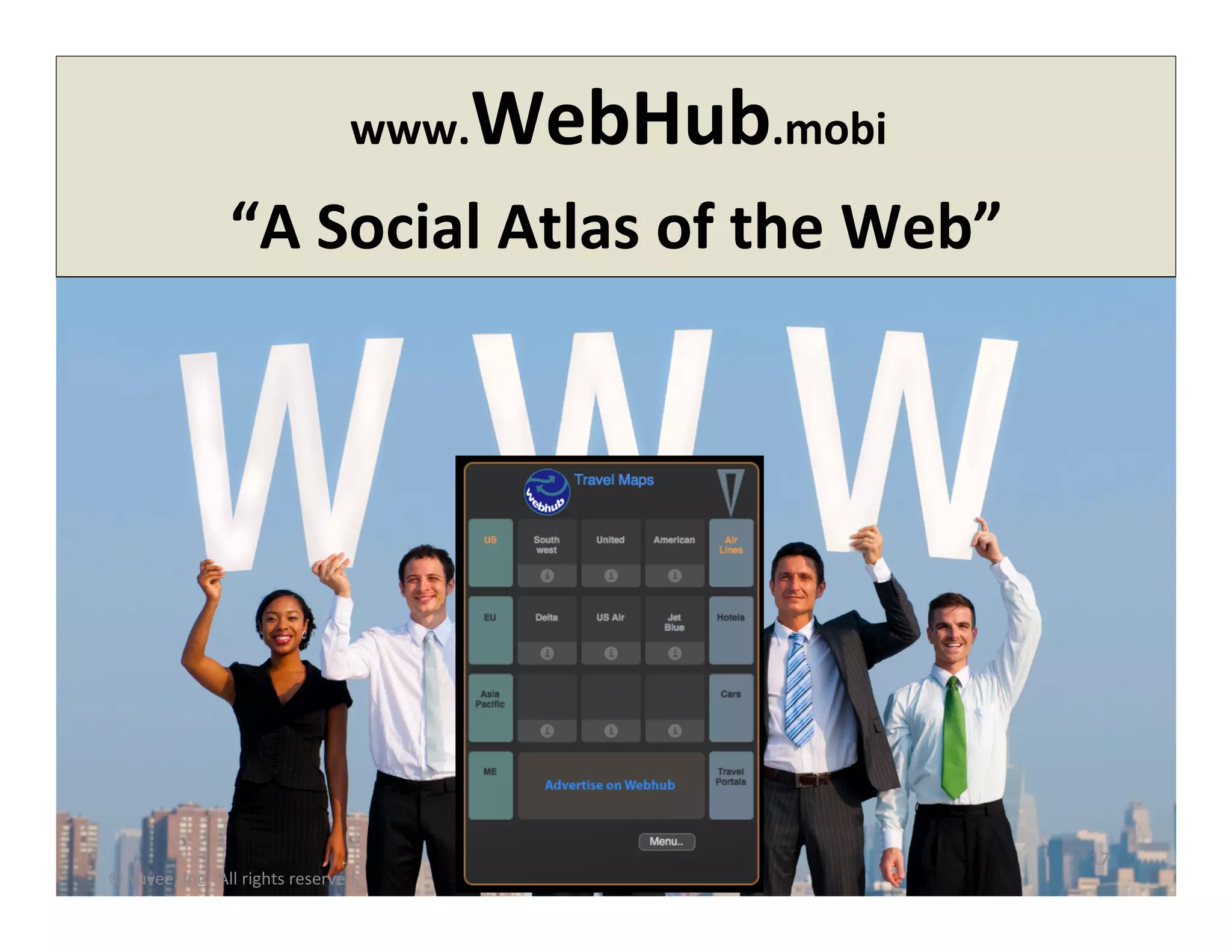 www.WebHub.mobi 
“A 
Social 
Atlas 
of 
the 
Web” 
17 
© 
Yuvee, 
Inc. 
All 
rights 
reserved. 
