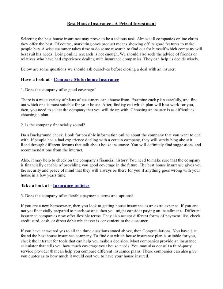 Best House Insurance A Prized Investment