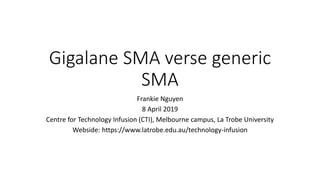 Gigalane SMA verse generic
SMA
Frankie Nguyen
8 April 2019
Centre for Technology Infusion (CTI), Melbourne campus, La Trobe University
Webside: https://www.latrobe.edu.au/technology-infusion
 