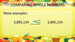 COMPARING WHOLE NUMBERS
More examples:
3,895,124 3,895,134
 