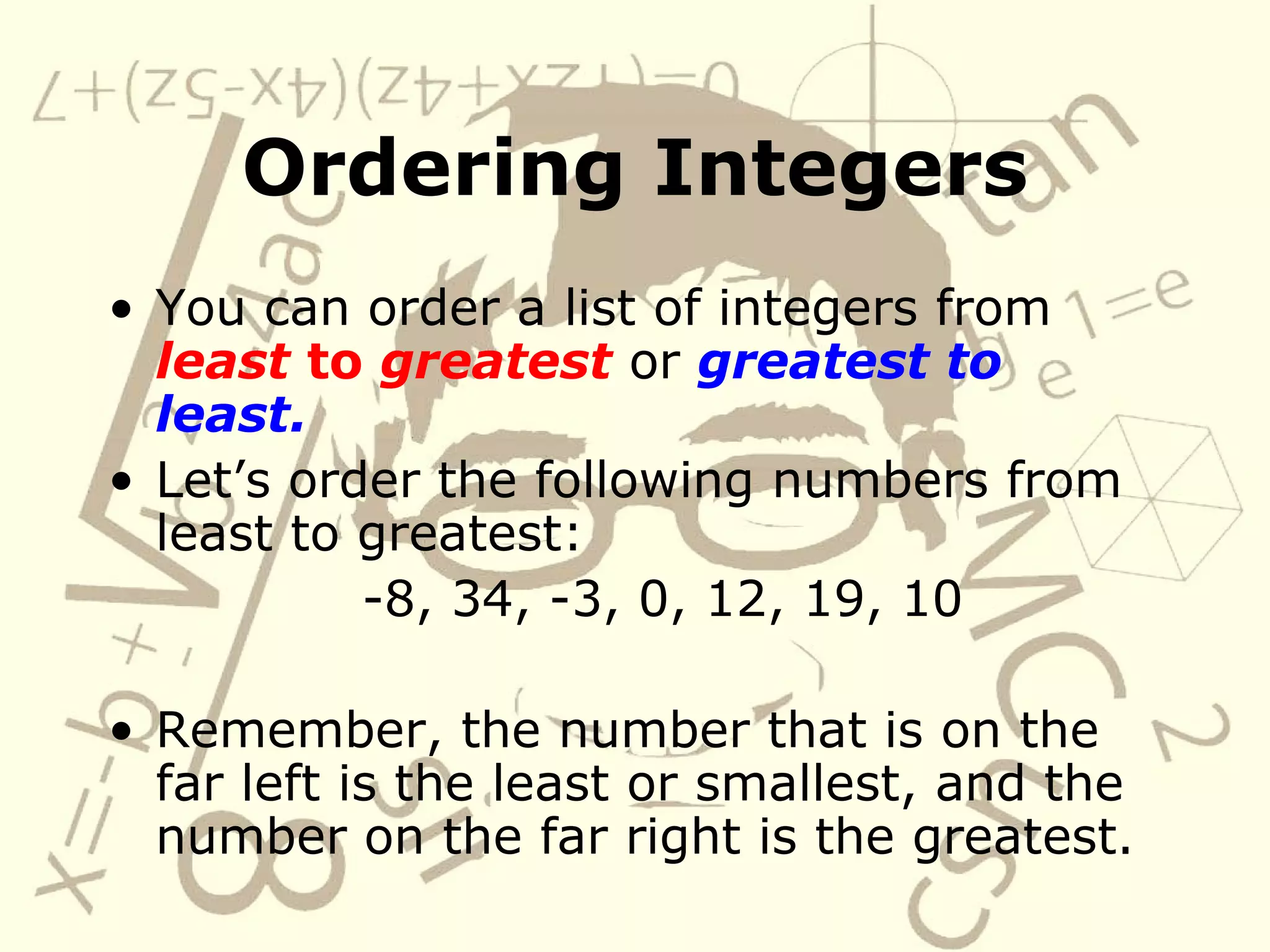Comparing and Ordering Integers | PPT