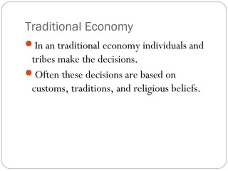 Traditional Economic Model WG Unit 9 ppt. Comparing economies | PPT