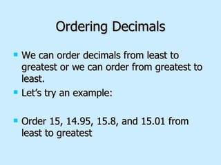Comparing And Ordering Decimals | PPT