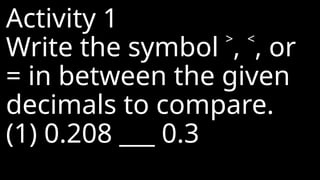 Understanding and Comparing Decimal Numbers: Ordering and Symbols ...