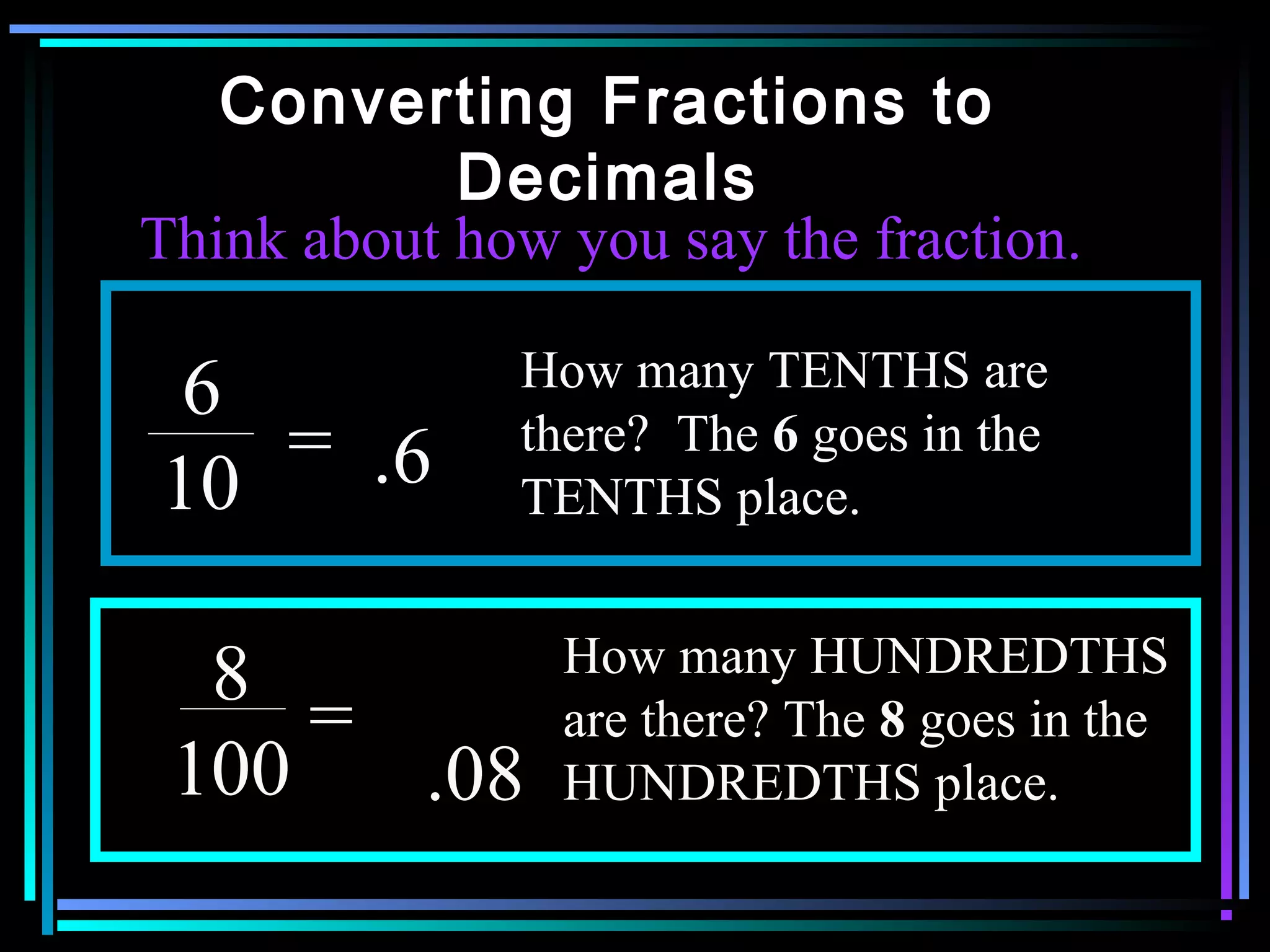 Comparing fractions and decimals | PPT