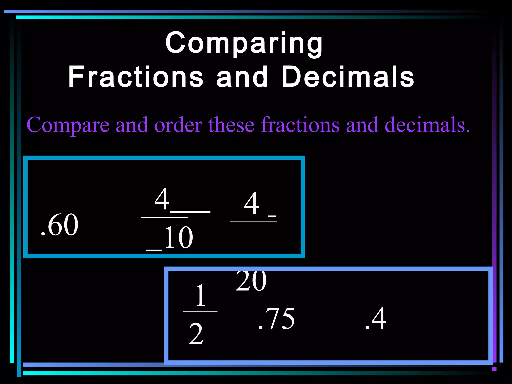 Comparing fractions and decimals | PPT