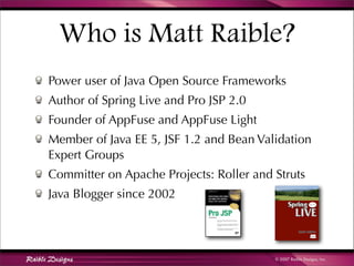 Comparing JSF, Spring MVC, Stripes, Struts 2, Tapestry and Wicket | PDF