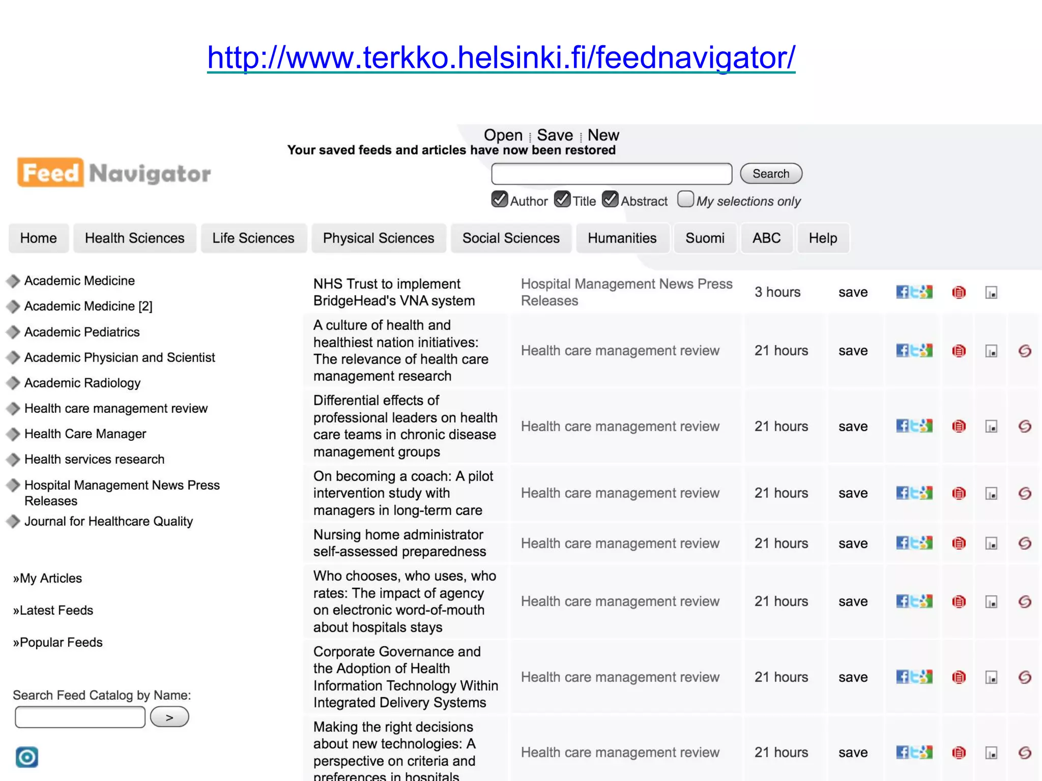 http://www.terkko.helsinki.fi/feednavigator/
 