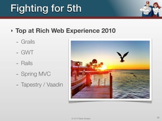 Fighting for 5th

‣   Top at Rich Web Experience 2010
    - Grails
    - GWT
    - Rails
    - Spring MVC
    - Tapestry / Vaadin



                          © 2012 Raible Designs   25
 