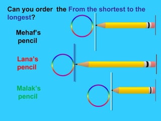 Mehaf’s
pencil
Lana’s
pencil
Malak’s
pencil
Can you order the From the shortest to the
longest?
 