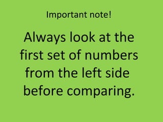 Important note!
Always look at the
first set of numbers
from the left side
before comparing.
 