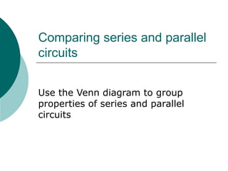 Comparing series and parallel circuits Use the Venn diagram to group properties of series and parallel circuits 