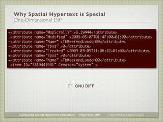 Why Spatial Hypertext is Special
One-Dimensional Diff




                                           GNU DIFF




 Compari...
