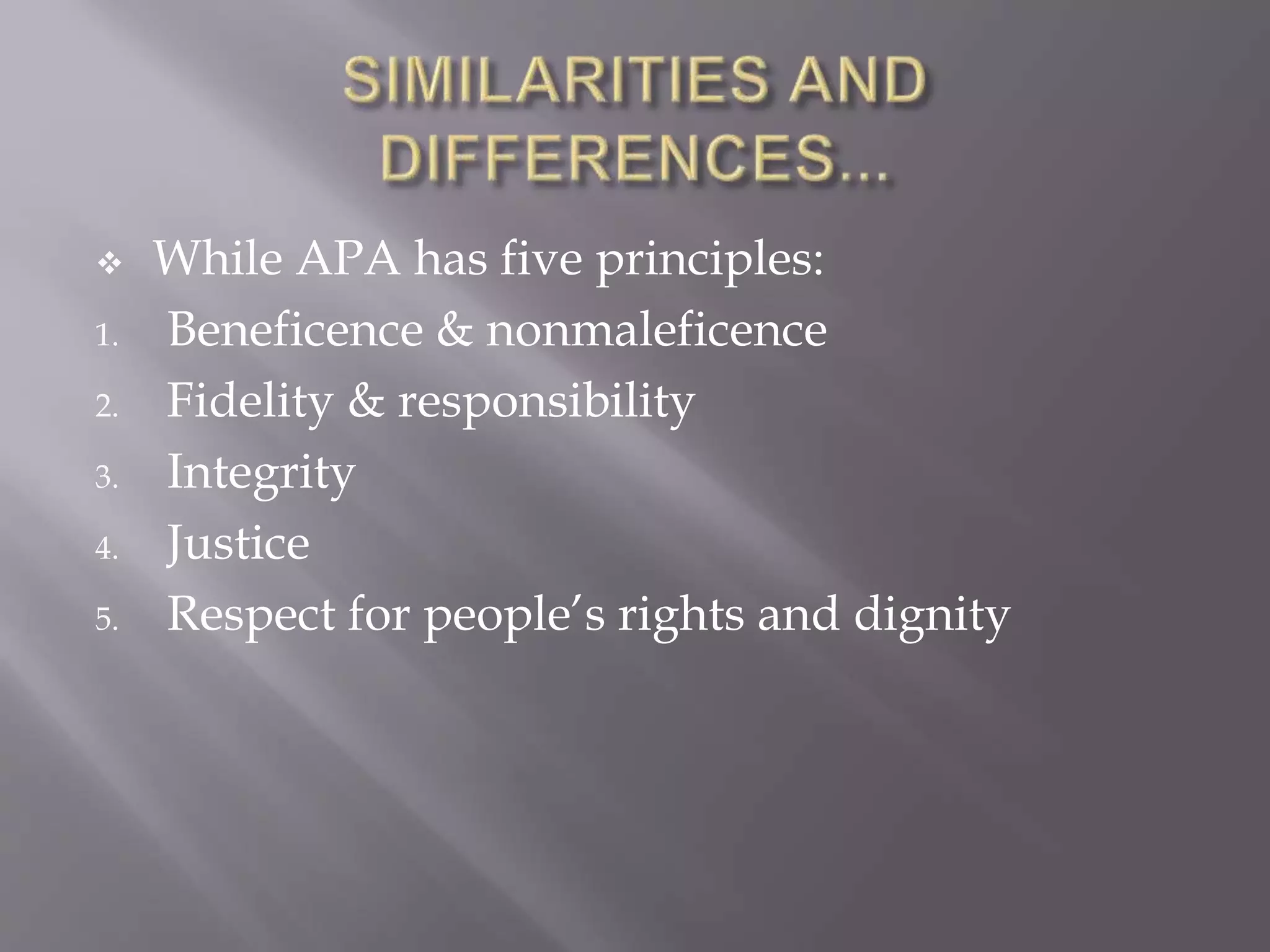 Comparision between bps and apa ethical guidelines 1 | PPTX