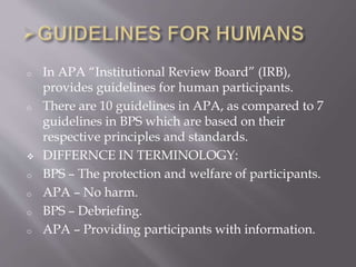 Comparision between bps and apa ethical guidelines 1 | PPTX
